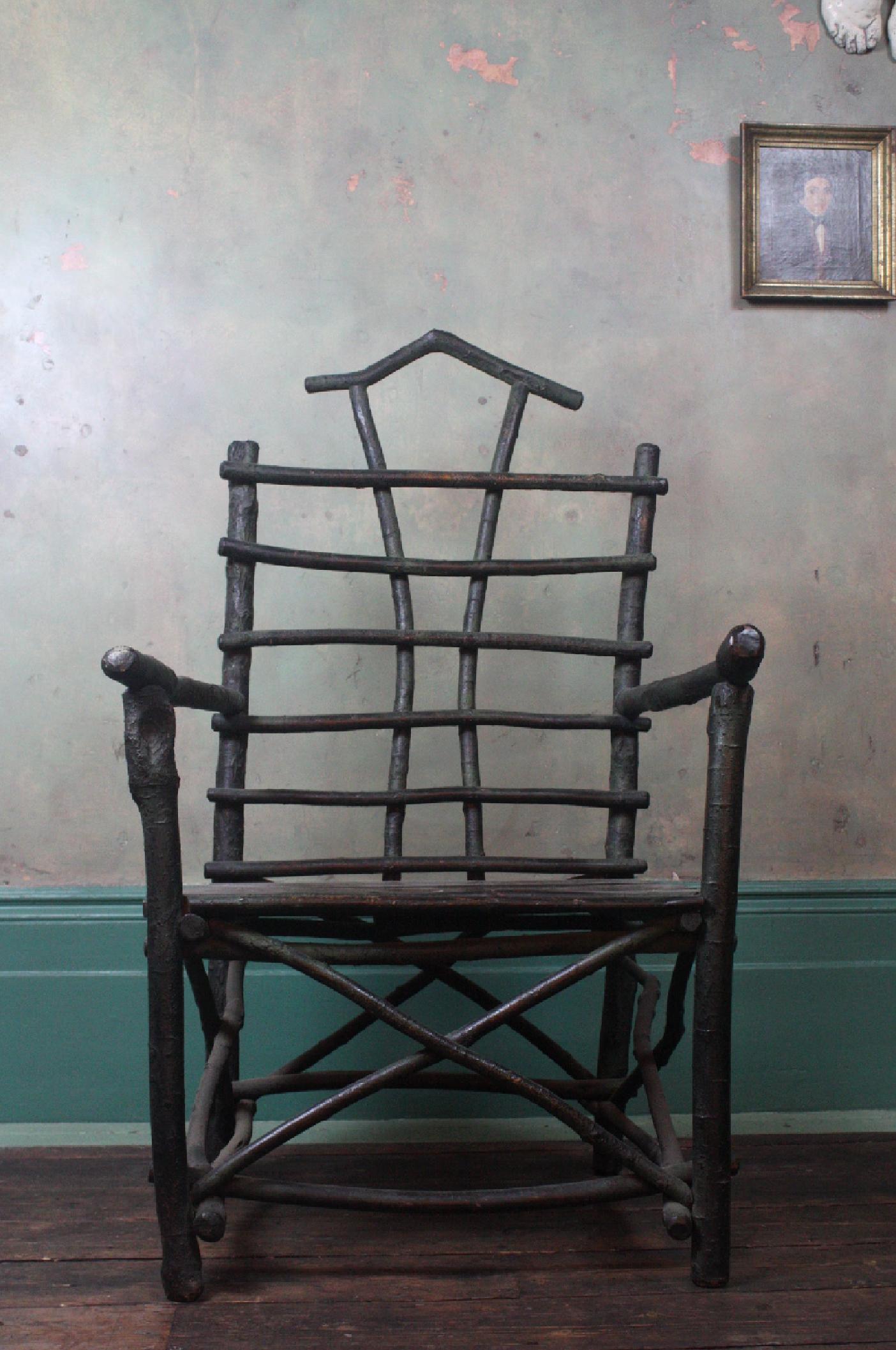 Folk Art Early 20th Century Folk Outsider Art Vernacular Lichen Twig Armchair