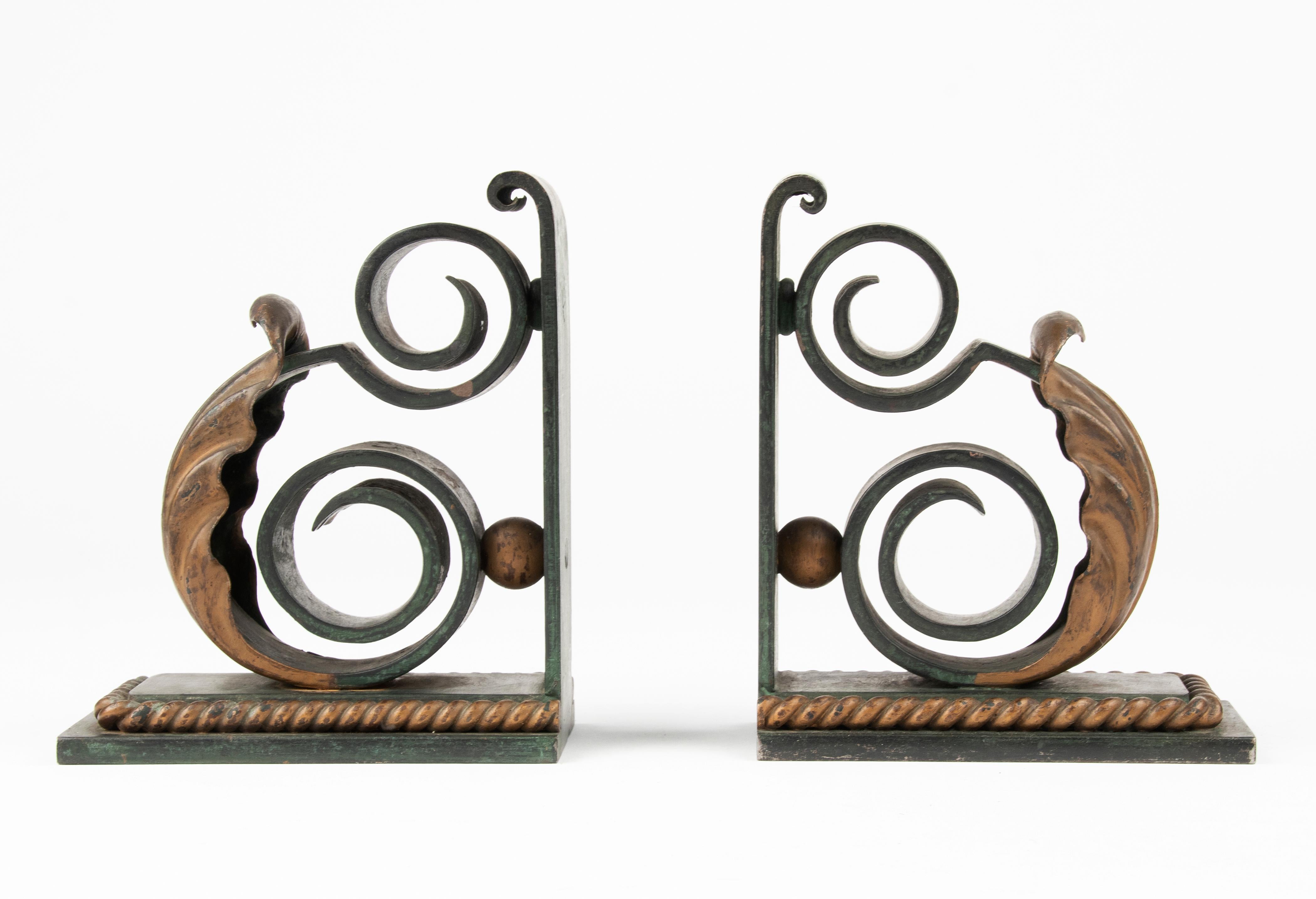Art Deco Early 20th Century Forged Iron Patinated Book-Ends