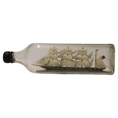 Early 20th Century Four Mast Model Ship in a Glass Bottle, English circa 1920