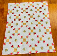 Early 20th-Century Four Tulips Quilt with Eight-Pointed Stars, Circa 1920s
