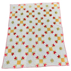 Early 20th-Century Four Tulips Quilt with Eight-Pointed Stars, Circa 1920s
