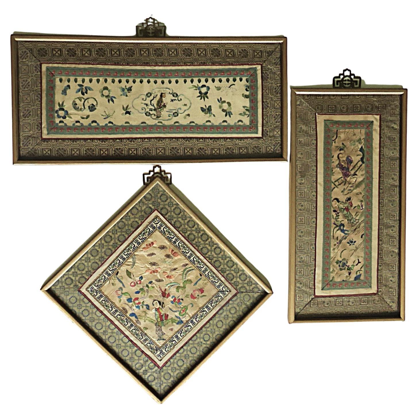 Early 20th Century Framed Antique Chinese Textile Embroideries