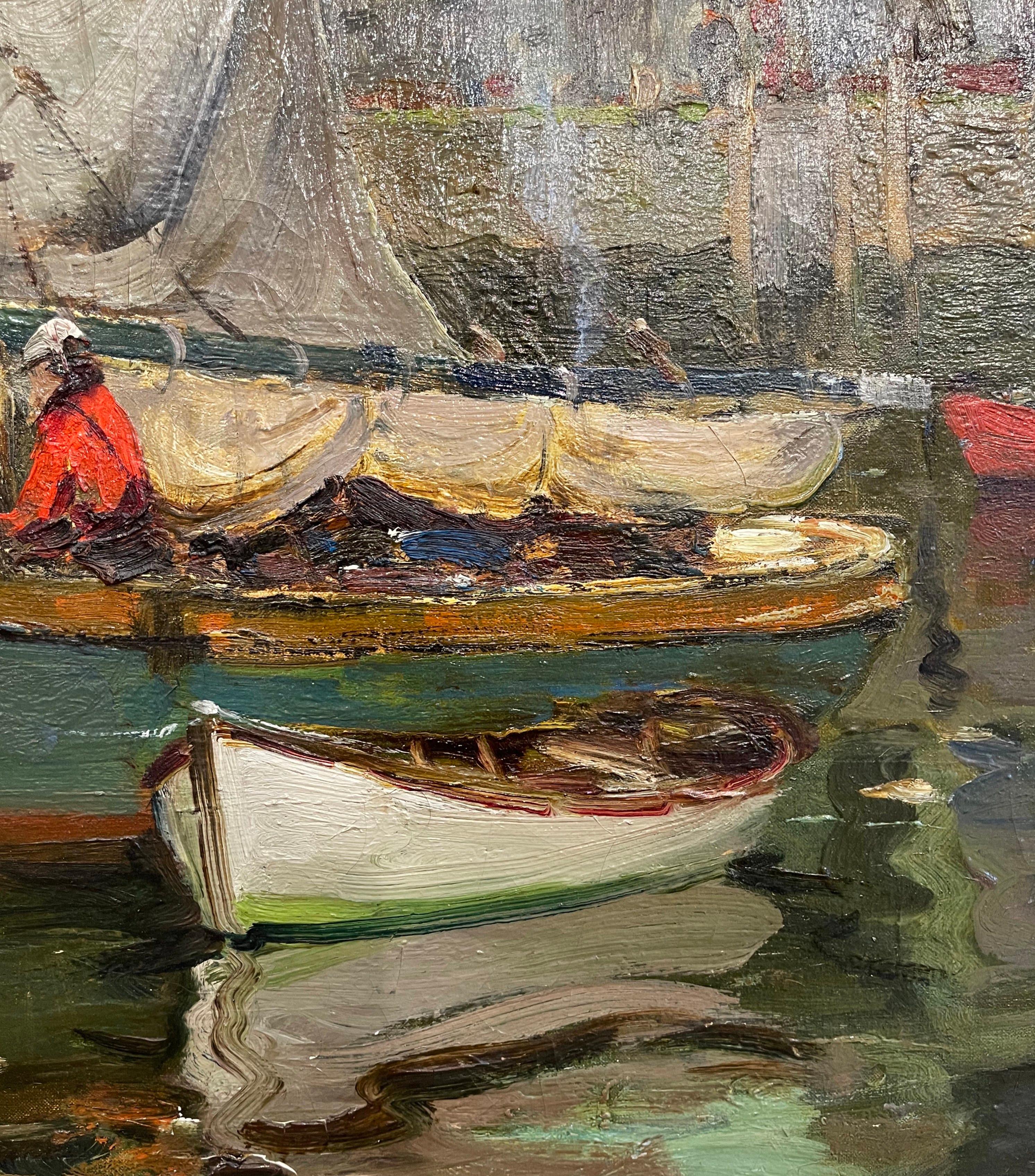 Peinture à l'huile sur toile encadrée du début du 20e siècle représentant des basses eaux, signée A. Thieme en vente 2