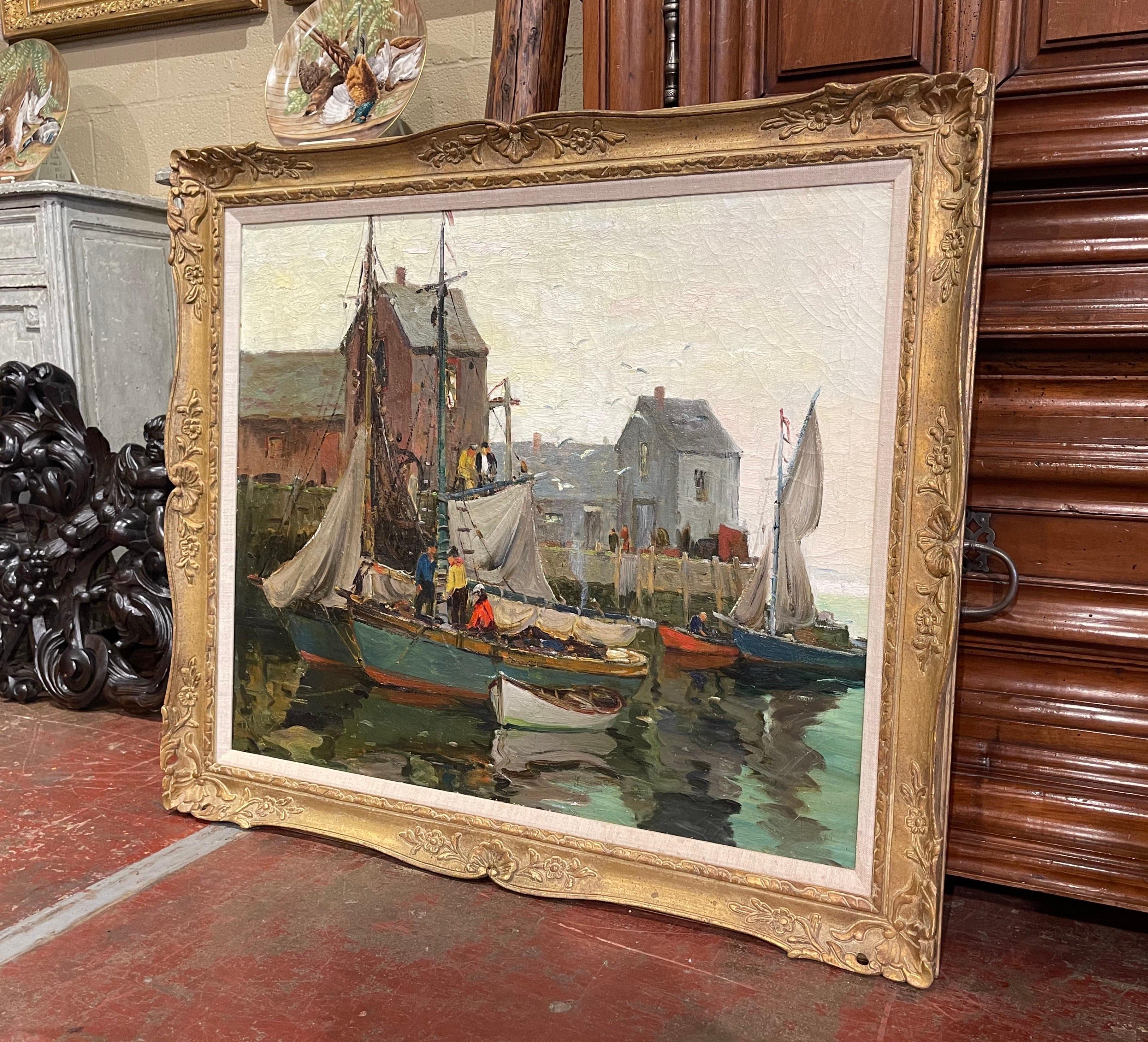 Peinture à l'huile sur toile encadrée du début du 20e siècle représentant des basses eaux, signée A. Thieme en vente 5