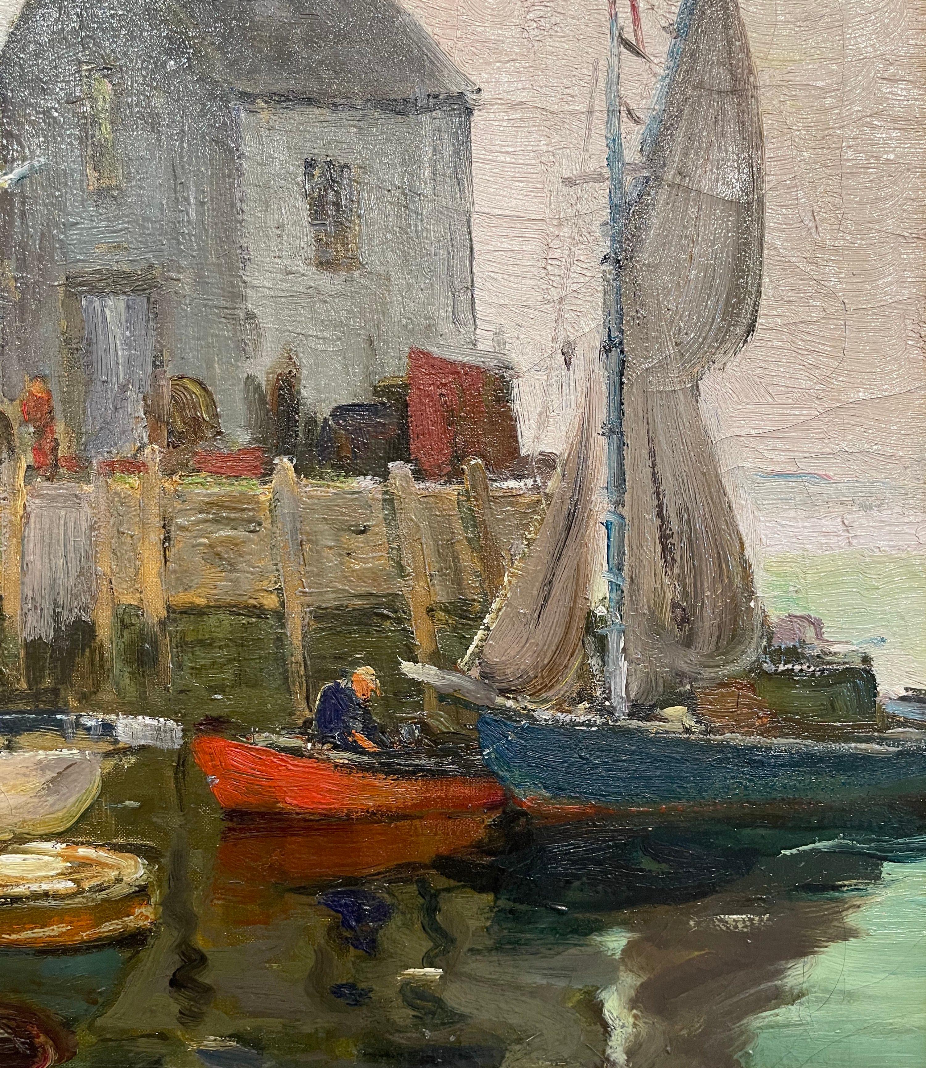 Peinture à l'huile sur toile encadrée du début du 20e siècle représentant des basses eaux, signée A. Thieme en vente 6