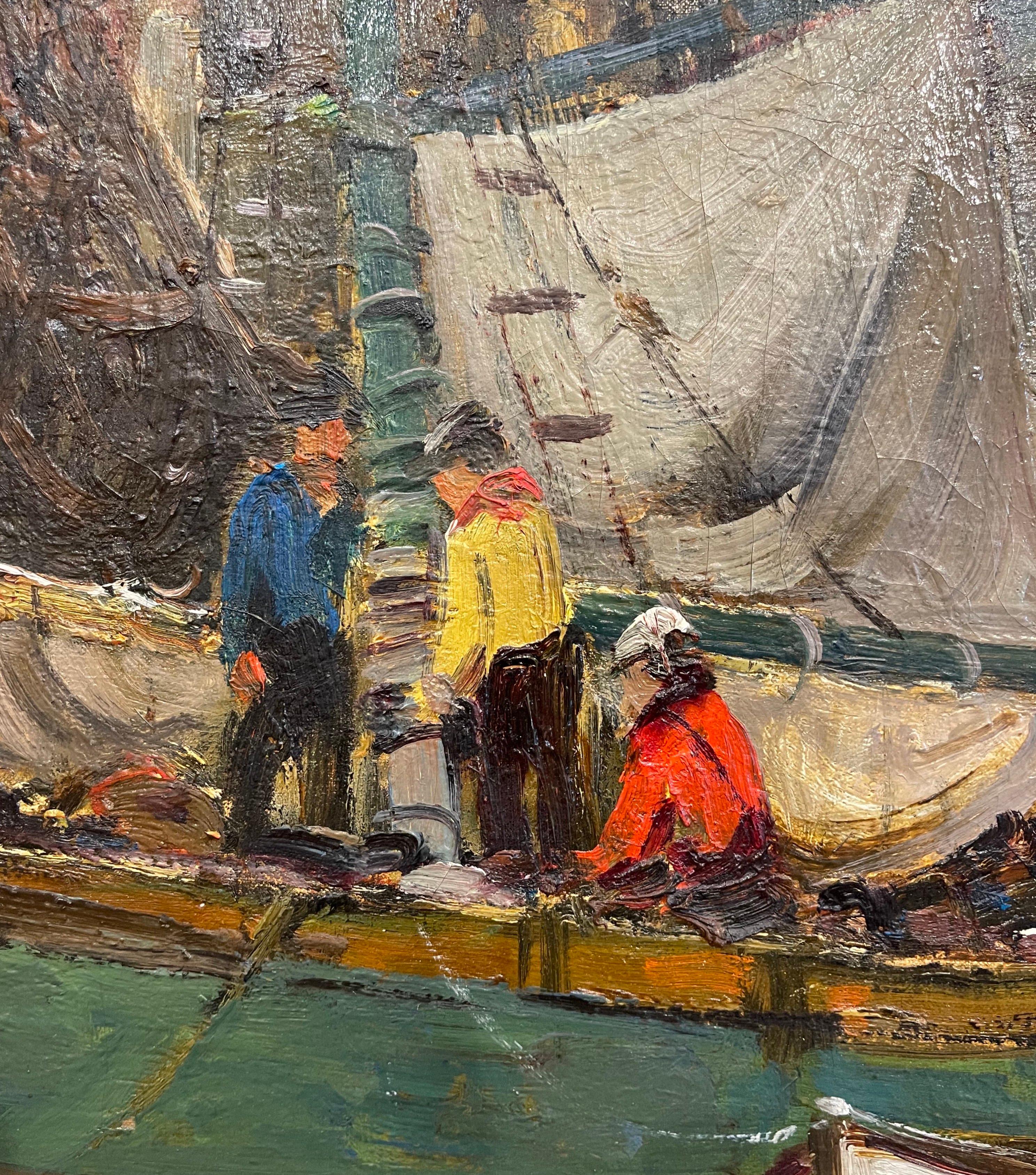 Peinture à l'huile sur toile encadrée du début du 20e siècle représentant des basses eaux, signée A. Thieme en vente 7