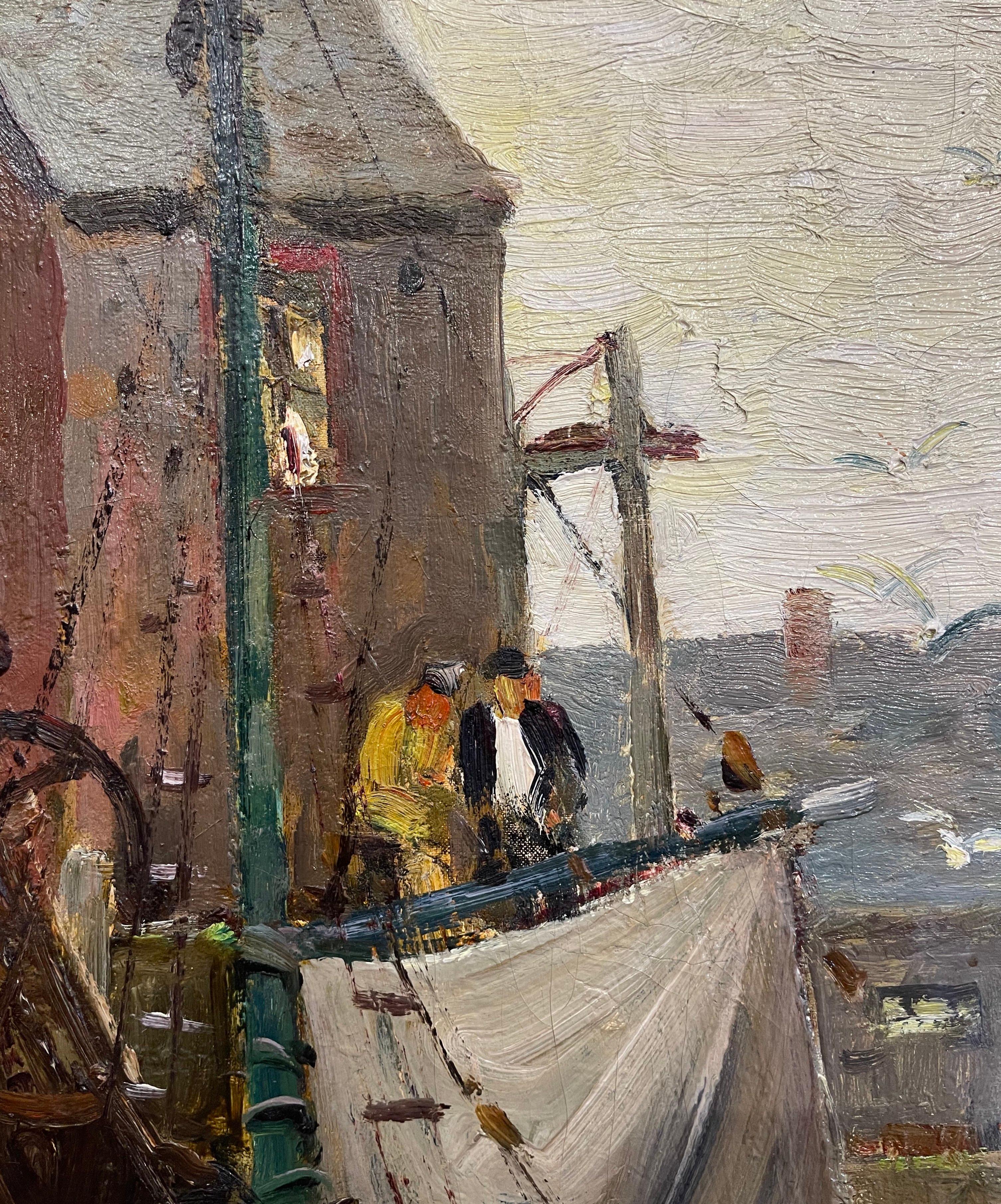 Peinture à l'huile sur toile encadrée du début du 20e siècle représentant des basses eaux, signée A. Thieme en vente 8