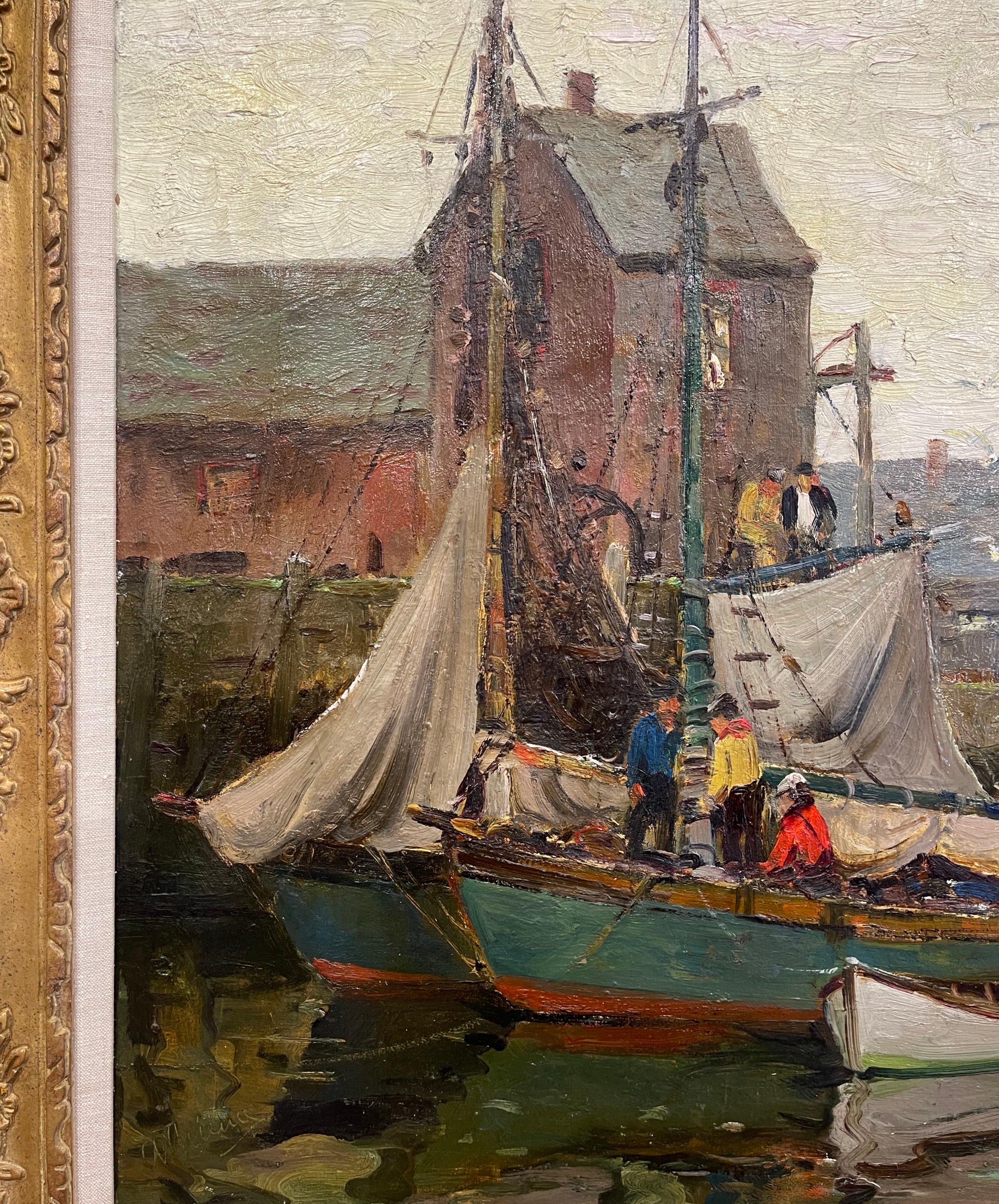 Néerlandais Peinture à l'huile sur toile encadrée du début du 20e siècle représentant des basses eaux, signée A. Thieme en vente