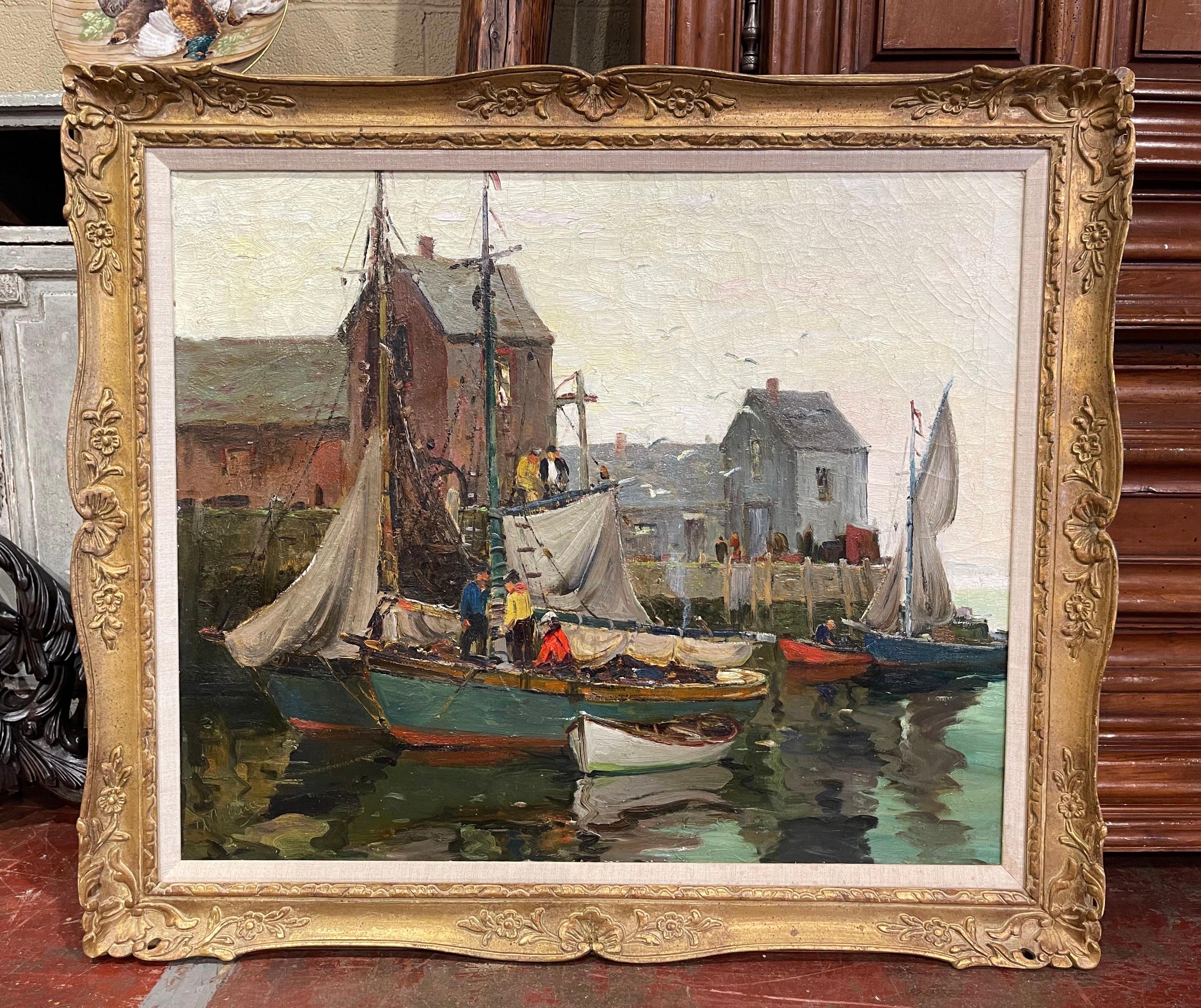 Peinture à l'huile sur toile encadrée du début du 20e siècle représentant des basses eaux, signée A. Thieme Excellent état - En vente à Dallas, TX