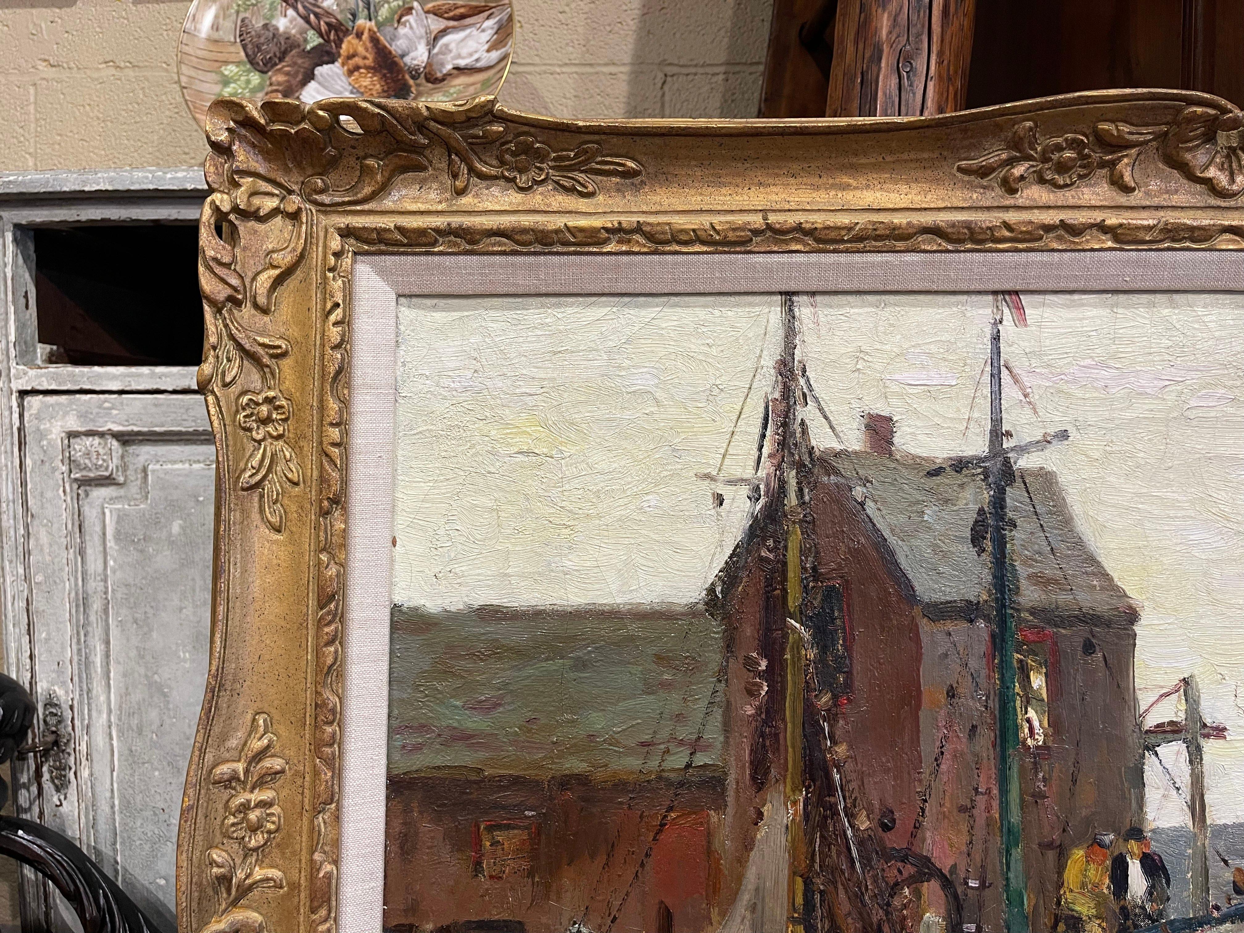 Giltwood Early 20th Century Framed Oil on Canvas Painting “Low Waters” Signed A. Thieme