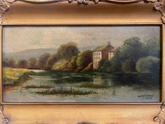 Gerahmtes Ölgemälde an Flussseite des Chateau, signiert W. Baldwin, frühes 20. Jahrhunderts