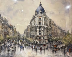 Gerahmtes Aquarell des frühen 20. Jahrhunderts „Paris Les Boulevards“, signiert Frank Will