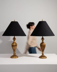 Early 20th Century France Antique Brass Pair Of Brass Urn Table Lamps