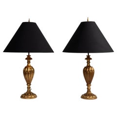 Early 20th Century France Antique Brass Pair Of Brass Urn Table Lamps