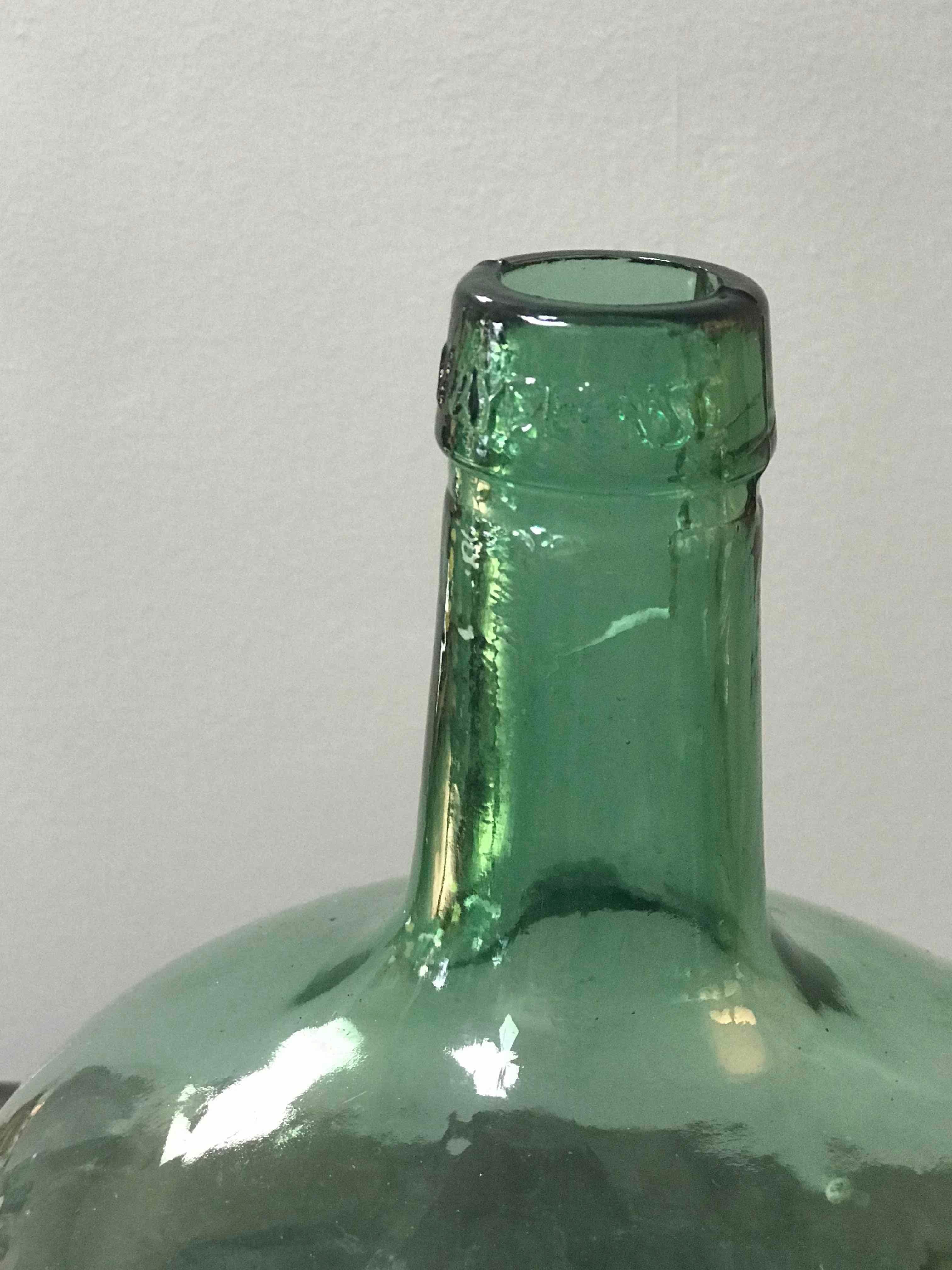 French Early 20th Century France Green Blown Glass Bottle with Malbec label