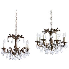 Early 20th Century France Heavy Cast Ornate Brass Chandeliers