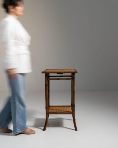 Early 20th Century France Weathered Honey Oak Caned Oak Side Table