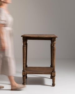 Early 20th Century France Weathered Honey Oak Oak Side Table With Shelf