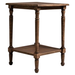 Early 20th Century France Weathered Honey Oak Oak Side Table With Shelf