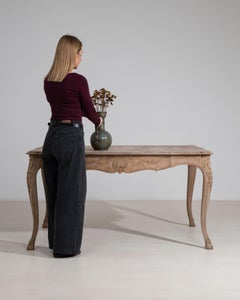 Early 20th Century France Weathered Whitewash Carved Cerused Oak Console