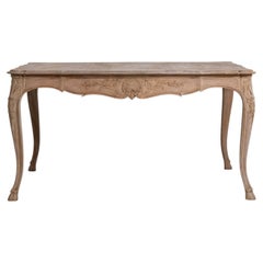 Early 20th Century France Weathered Whitewash Carved Cerused Oak Console