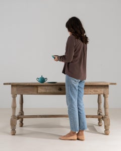 Early 20th Century France Weathered Whitewash Cerused Oak Writing Table