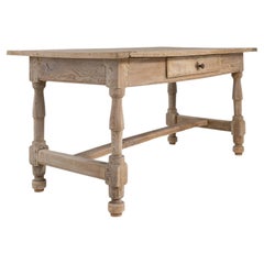 Early 20th Century France Weathered Whitewash Cerused Oak Writing Table