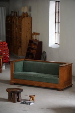 Early 20th Century Freestanding Danish Empire Sofa in Oak & Velour, 1920s