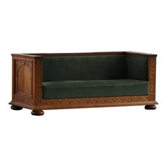 Early 20th Century Freestanding Danish Empire Sofa in Oak & Velour, 1920s