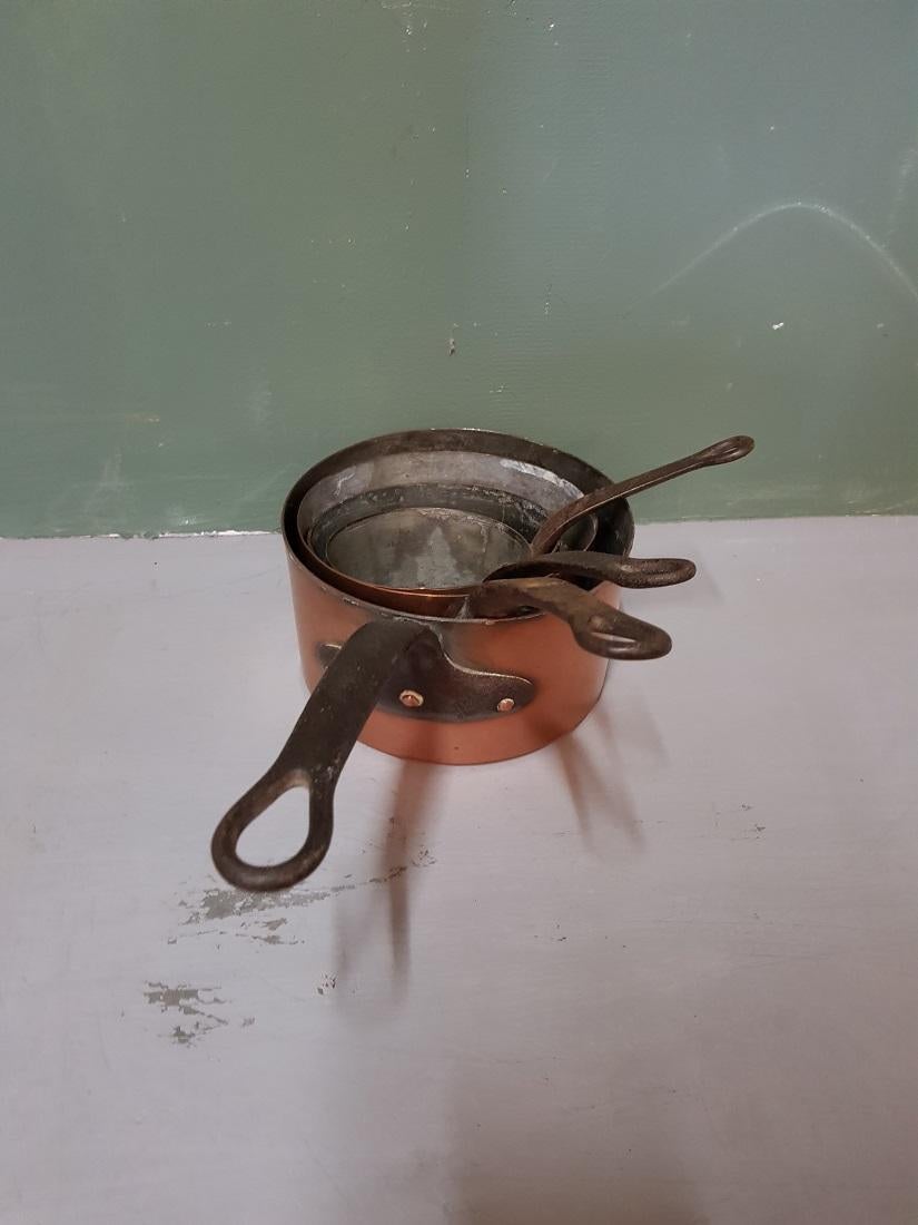 Early 20th Century French 4-Piece Copper Pan Set In Good Condition For Sale In Raalte, NL