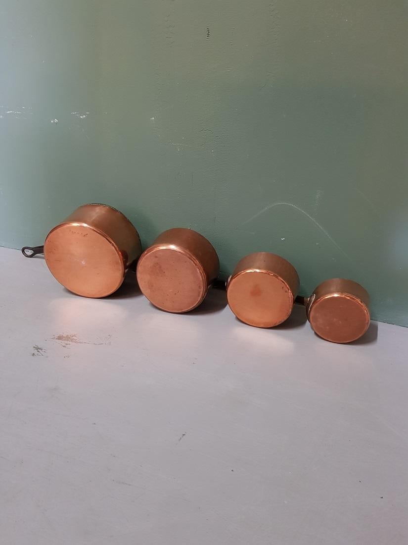 Early 20th Century French 4-Piece Copper Pan Set For Sale 2