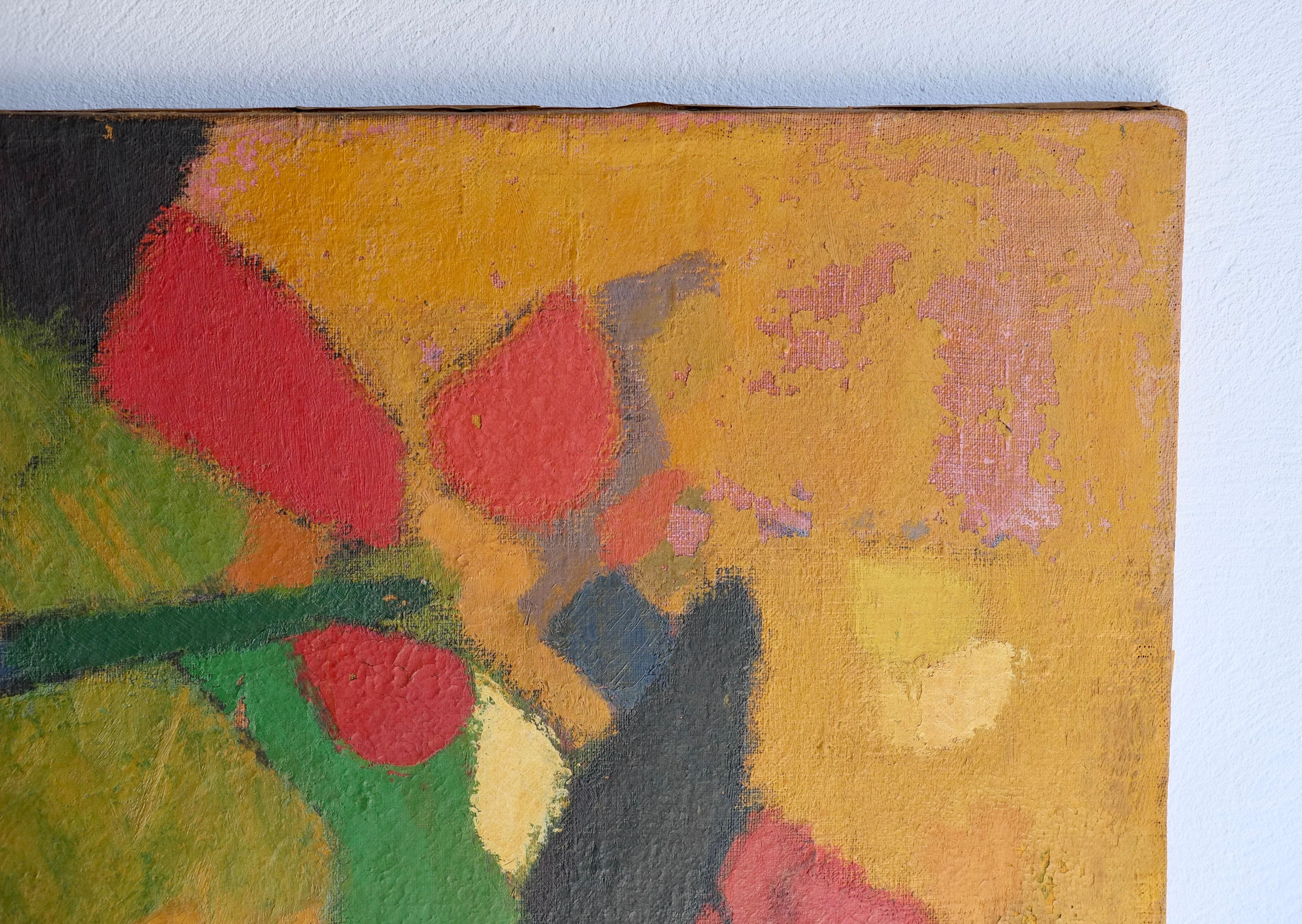 An early 20th century French abstract oil on canvas.

The painting features warm tones and a rich patina, sections of paint loss (see photos).

Measures: H 81 W 100 D 2.5 cm