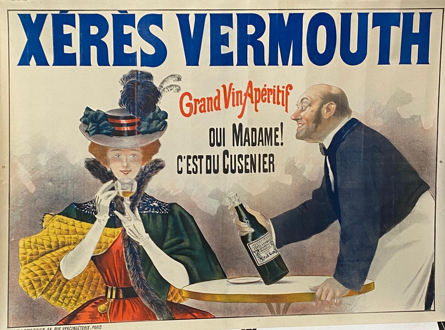 Cartel publicitario francés de principios del siglo XX, 'XERES VERMOUTH' c. 1900 Victoriano temprano en venta