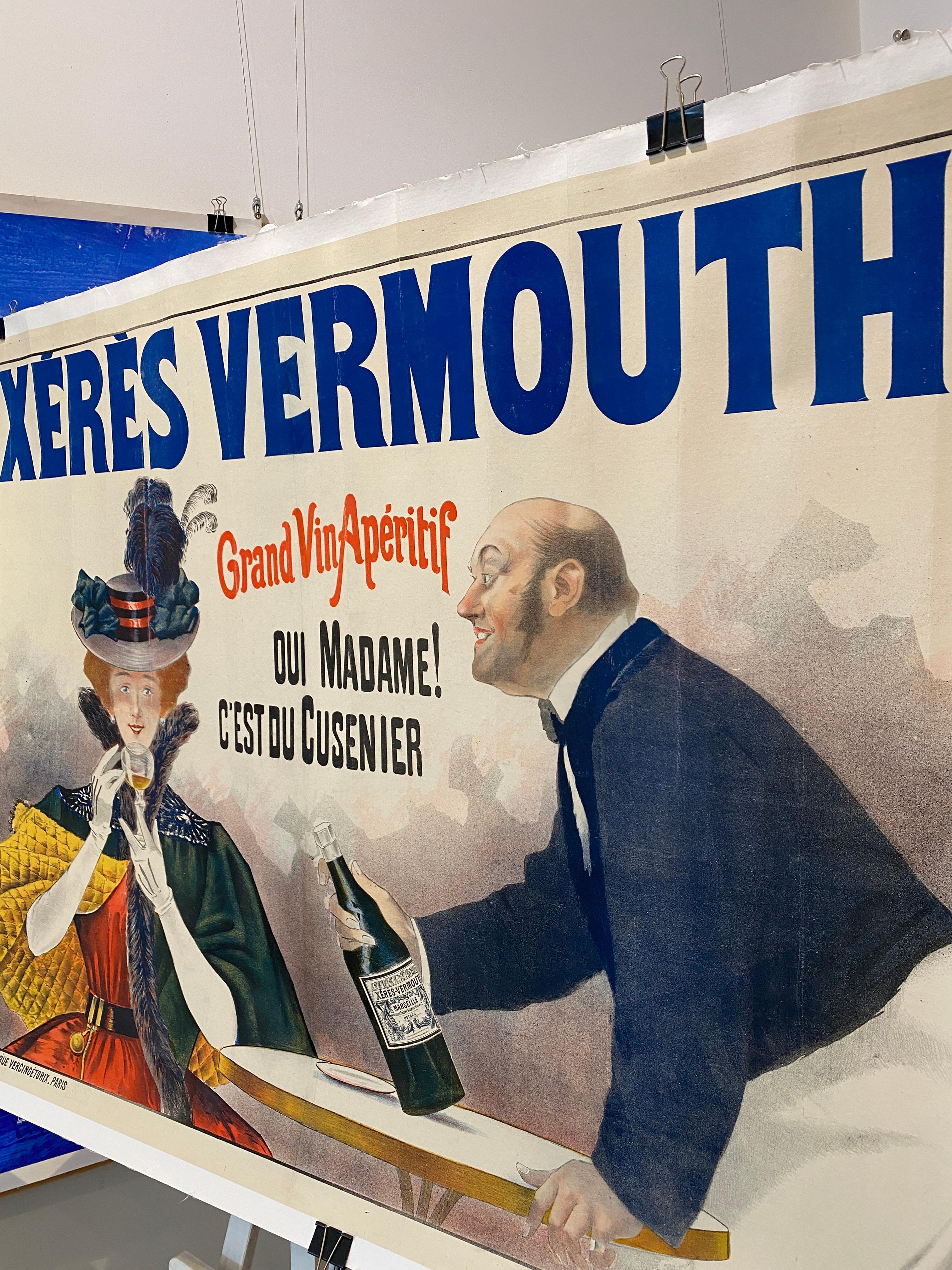 Cartel publicitario francés de principios del siglo XX, 'XERES VERMOUTH' c. 1900 en Bueno estado para la venta en Melbourne, Victoria