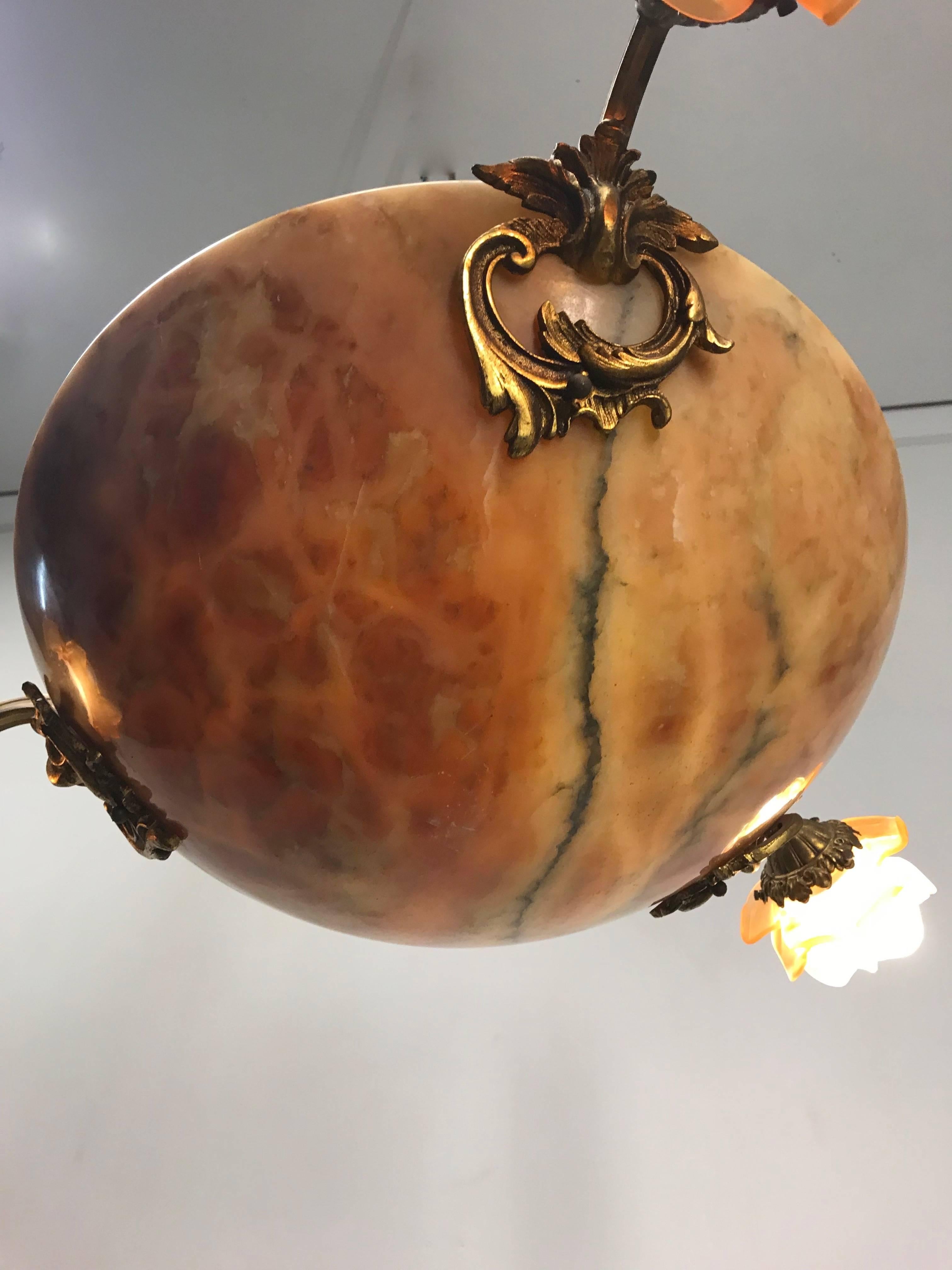 Early 20th Century French Alabaster and Gilt Bronze Pendant or Light Fixture For Sale 1