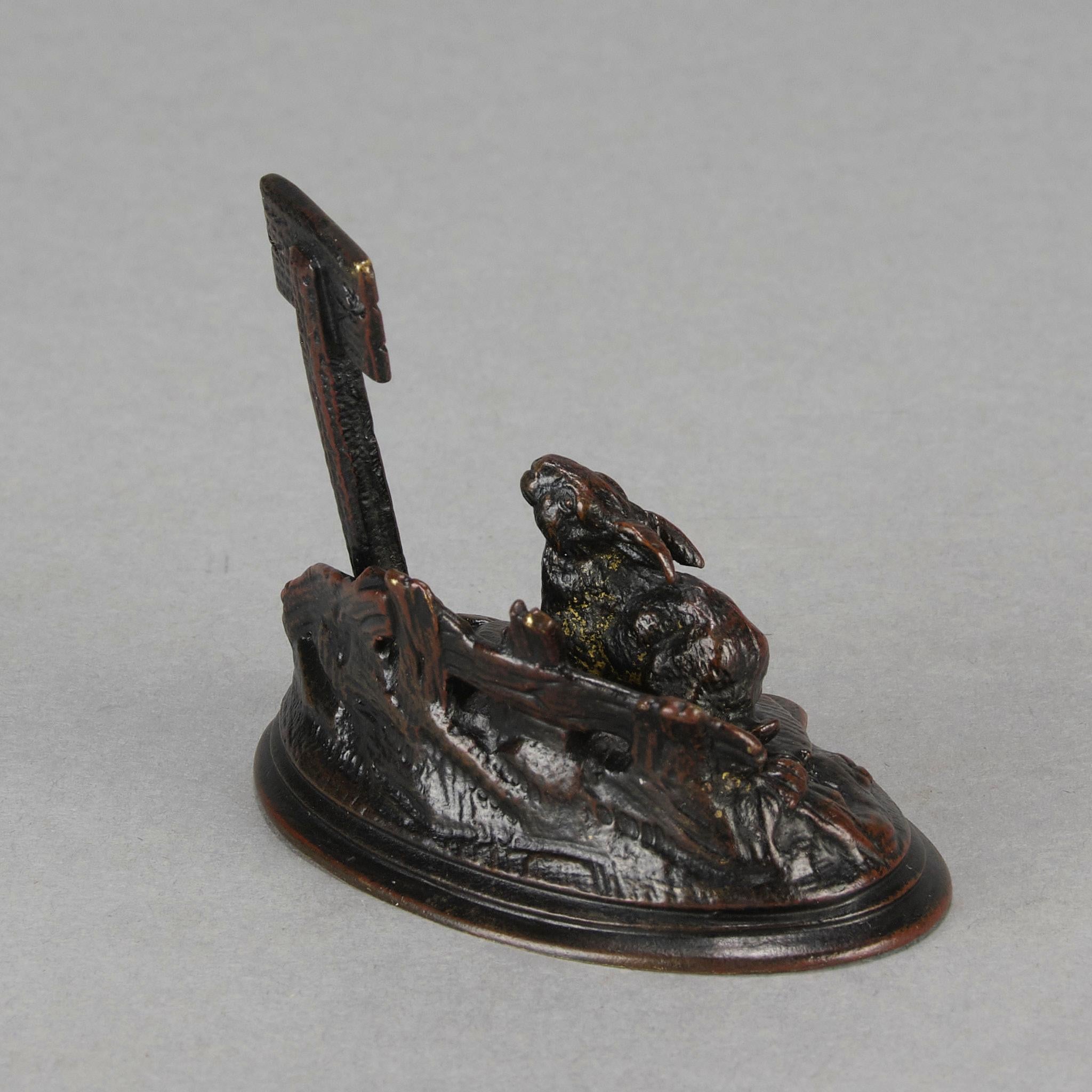Französische Animalier-Bronze des frühen 20. Jahrhunderts mit dem Titel „Worried Rabbit“ im Angebot 3