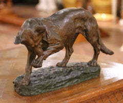 Early 20th Century French Animalier Bronze Hunt Dog Sculpture Signed T. Cartier
