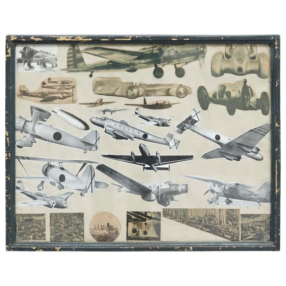 Early 20th century French antique collage composition.
Images of different aviation's models. By unknown artist.

In original condition, with minor wear consistent with age and use, preserving a beautiful