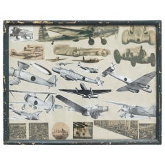 Early 20th Century French Antique Aviation Collage Framed Composition