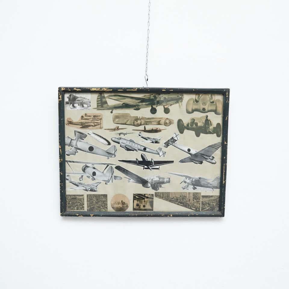Mid-Century Modern Early 20th Century French Antique Aviation Collage Framed Composition For Sale