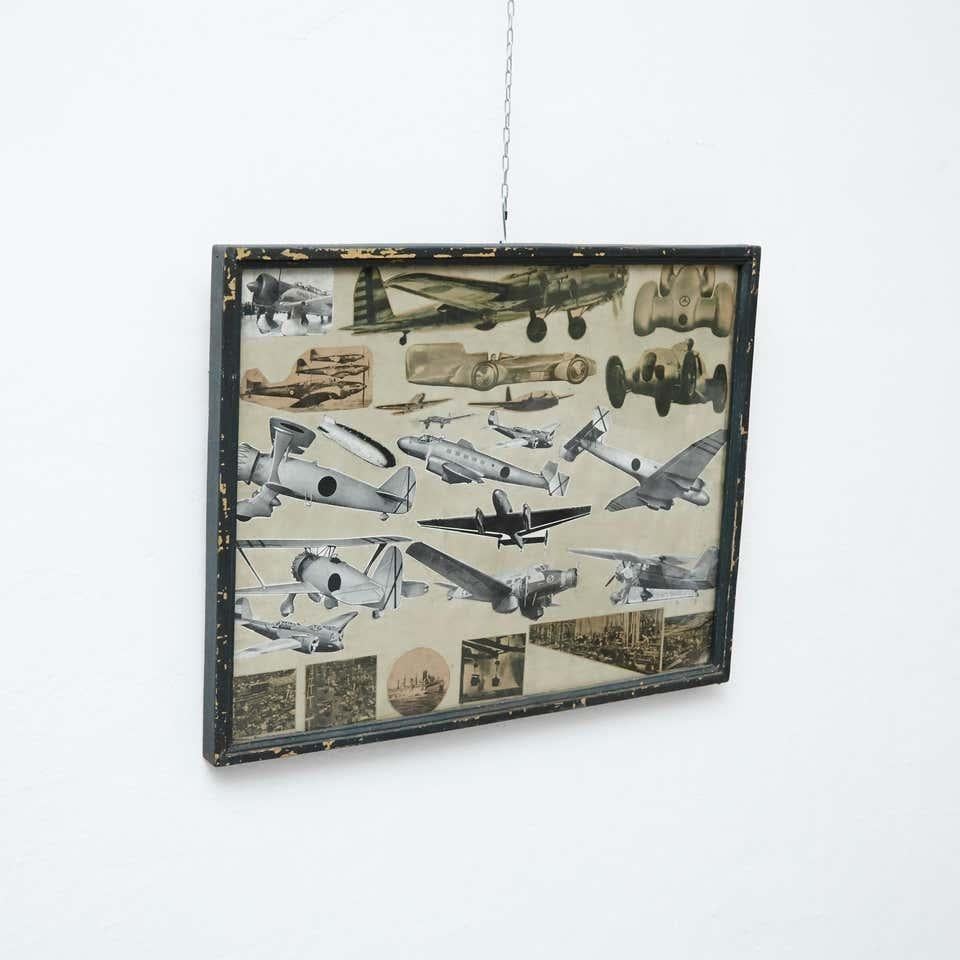 Early 20th Century French Antique Aviation Collage Framed Composition In Good Condition For Sale In Barcelona, ES