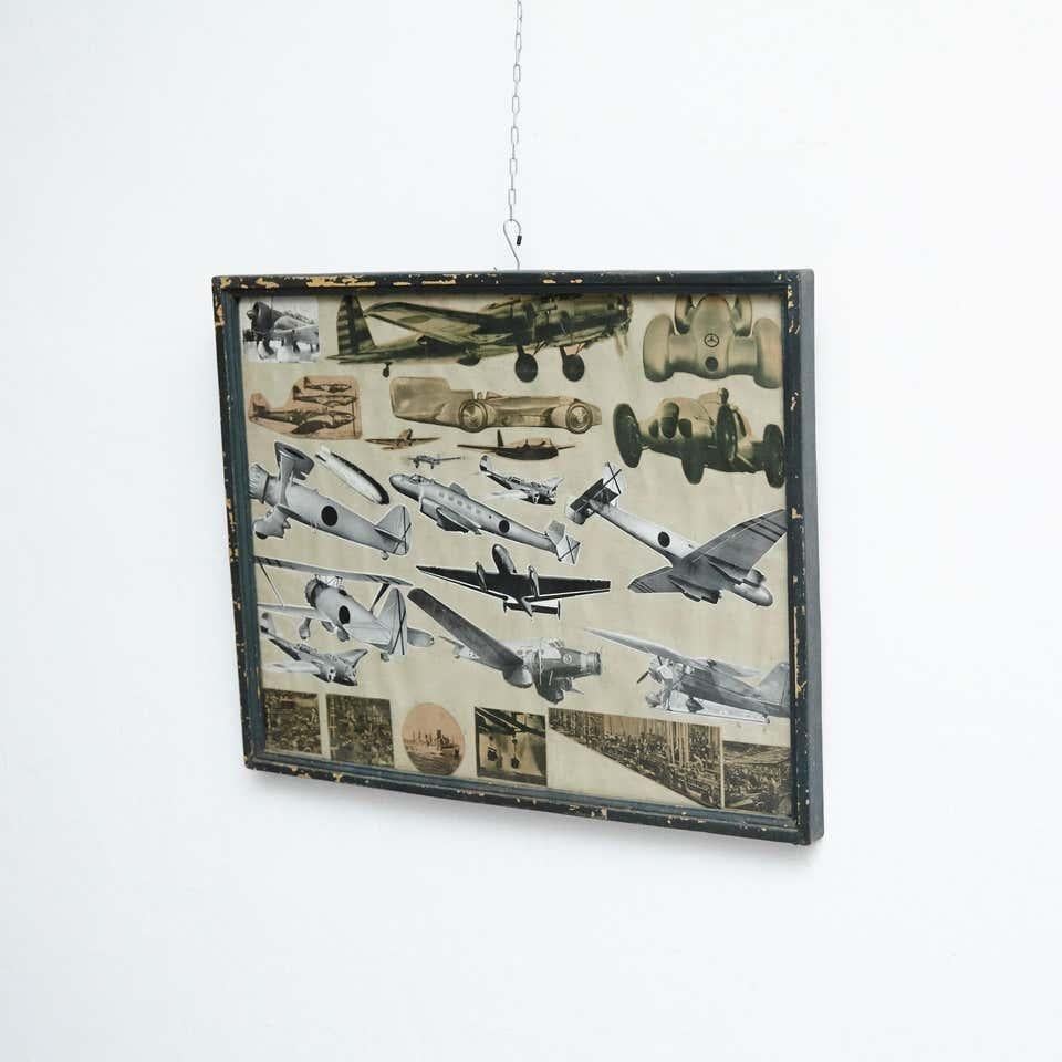 Paper Early 20th Century French Antique Aviation Collage Framed Composition For Sale