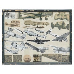 Early 20th Century French Antique Aviation Collage Framed Composition