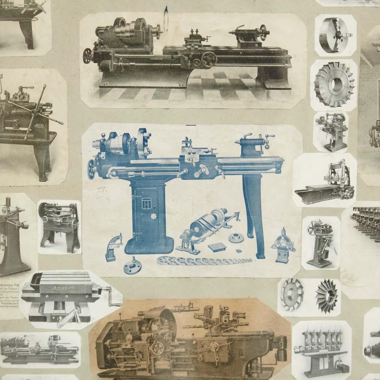 Glass Early 20th Century French Antique Machines Collage Composition For Sale