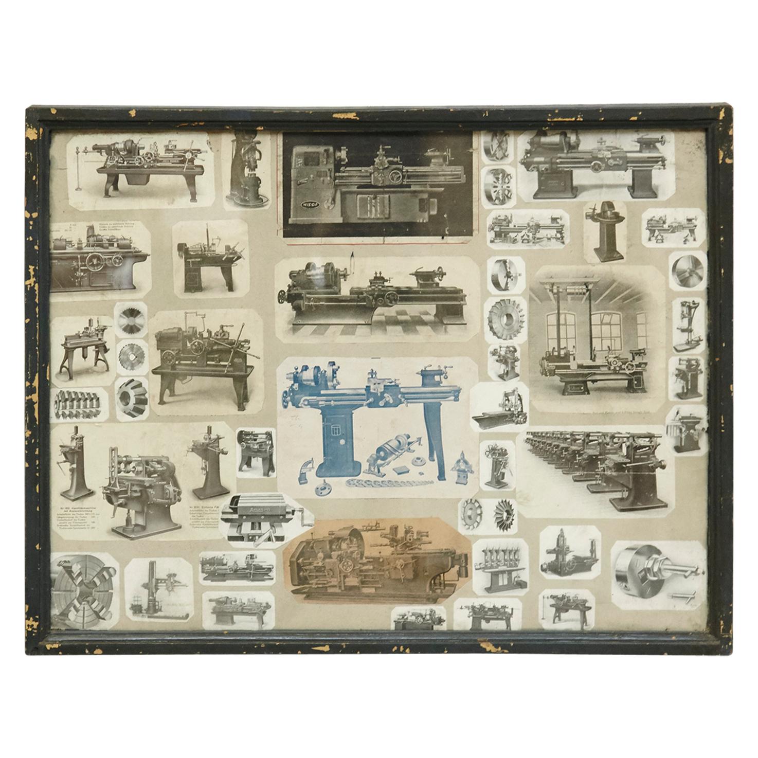 Early 20th century French antique collage composition.
Images of different machine's models. By unknown artist.

In original condition, with minor wear consistent with age and use, preserving a beautiful