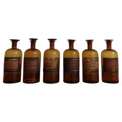 Antique Early 20th Century French Apothecary Glass Jars, Set of 6