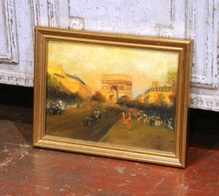 Early 20th Century French Arc de Triomphe Oil Painting in Gilt Frame