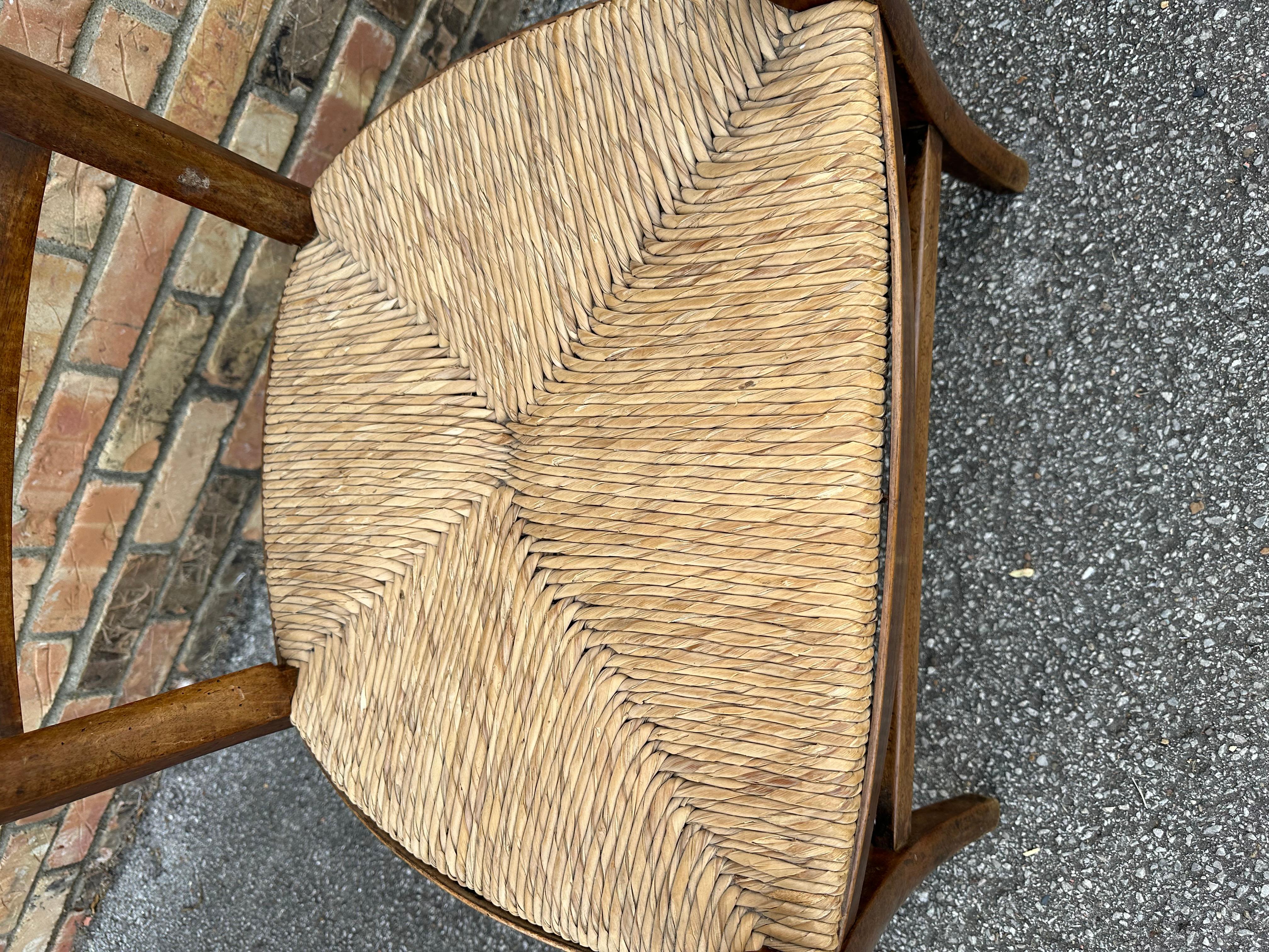 This is a great looking early 20th century French armchair very shapely with the back flaring out the beautifully shaped arms and I rush that is an excellent condition. Just an overall great single chair showing nice age of patina.
#1226