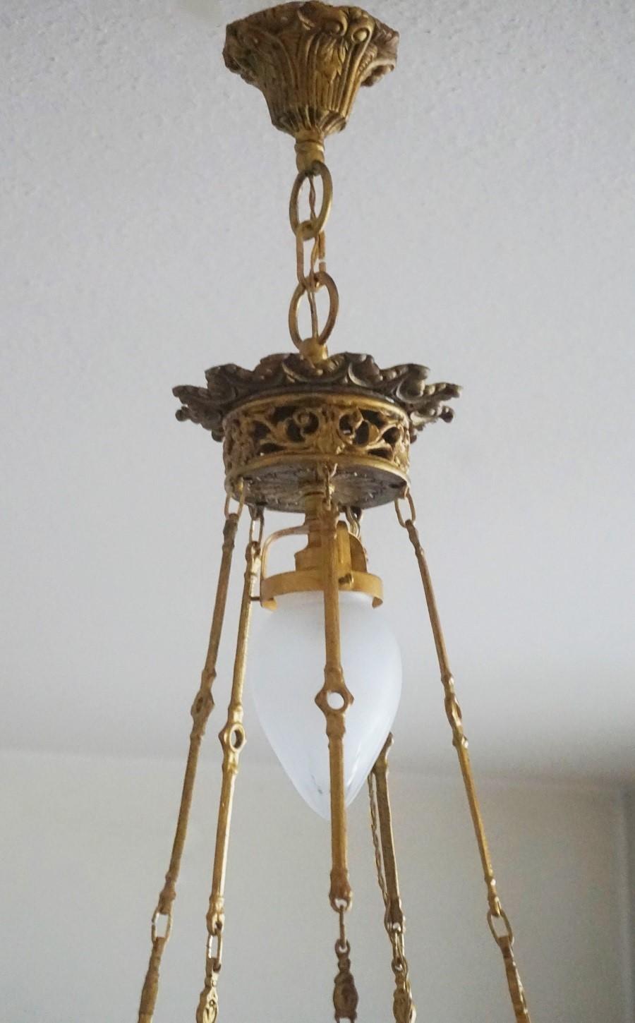 Early 20th Century French Art Deco Bronze Satin Cut Glass Chandelier For Sale 2