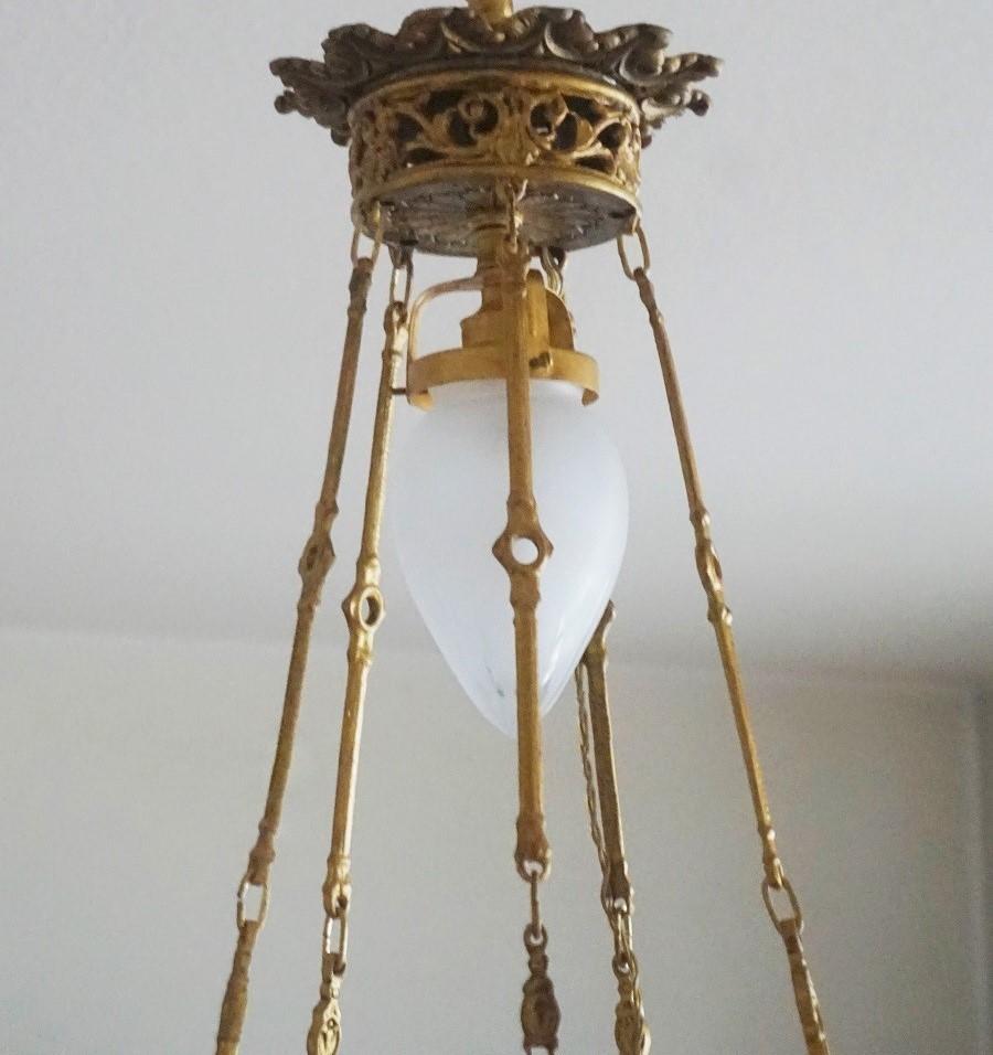 French Art Deco Gilt Bronze Cut Glass Chandelier, Early 20th Century For Sale 2